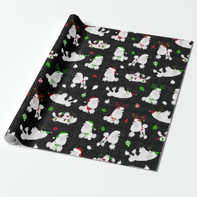 White Christmas Poodles Black Geschenkpapier (Ungerollt)