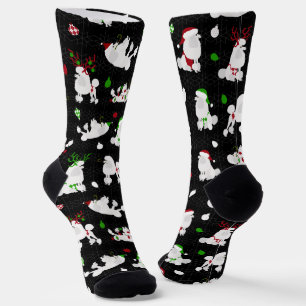White Christmas Poodles Black Socken