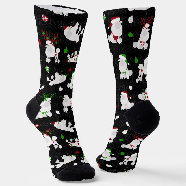 White Christmas Poodles Black Socken (Gewinkelt)