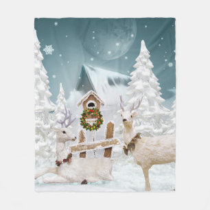 White Christmas Reindeer Fleecedecke