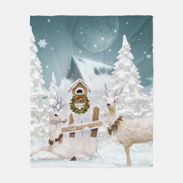 White Christmas Reindeer Fleecedecke (Vorderseite)