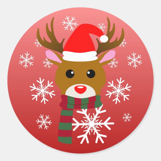 White Christmas Rudolph, der Rotnasen-Rentier Runder Aufkleber (Vorderseite)