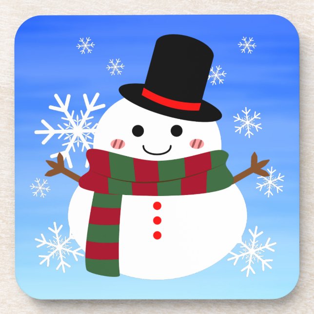 White Christmas Snowman Getränkeuntersetzer (Vorderseite)