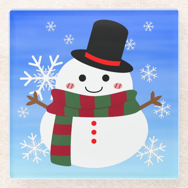 White Christmas Snowman Glasuntersetzer (Vorderseite)