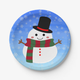 White Christmas Snowman Pappteller