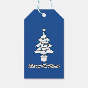 White Christmas Tree Blue Decorations - Frohe Weih Geschenkanhänger
