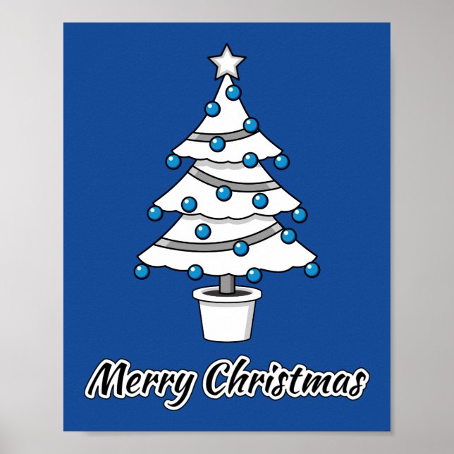 White Christmas Tree Blue Decorations - Frohe Weih Poster (Vorne)