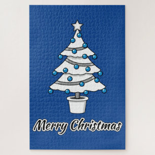White Christmas Tree Blue Decorations - Frohe Weih Puzzle