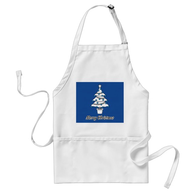 White Christmas Tree Blue Decorations - Frohe Weih Schürze (Vorne)