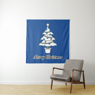 White Christmas Tree Blue Decorations - Frohe Weih Wandteppich