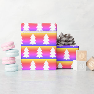 White Christmas Tree Blue Lila Orange Geschenkpapier