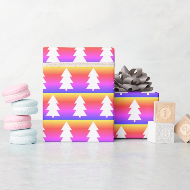 White Christmas Tree Blue Lila Orange Geschenkpapier (Babyparty)