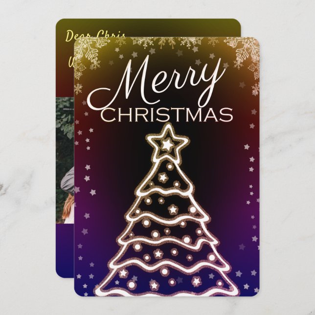 White Christmas Tree Foto Grußkarten Einladung (Vorne/Hinten)