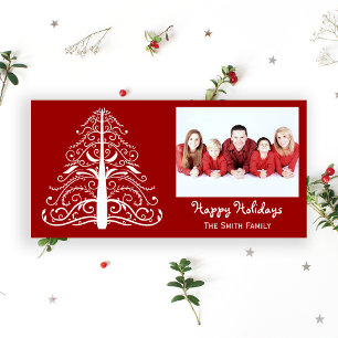White Christmas Tree on Red Happy Holidays Feiertagskarte