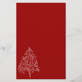 White Christmas Tree on Red Holiday Briefpapier