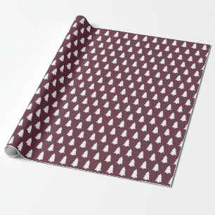 White Christmas Tree Pattern Burgundy Geschenkpapier