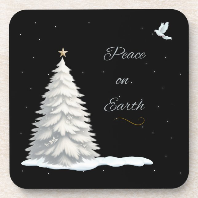 White Christmas tree Peace Untersetzer (Vorderseite)