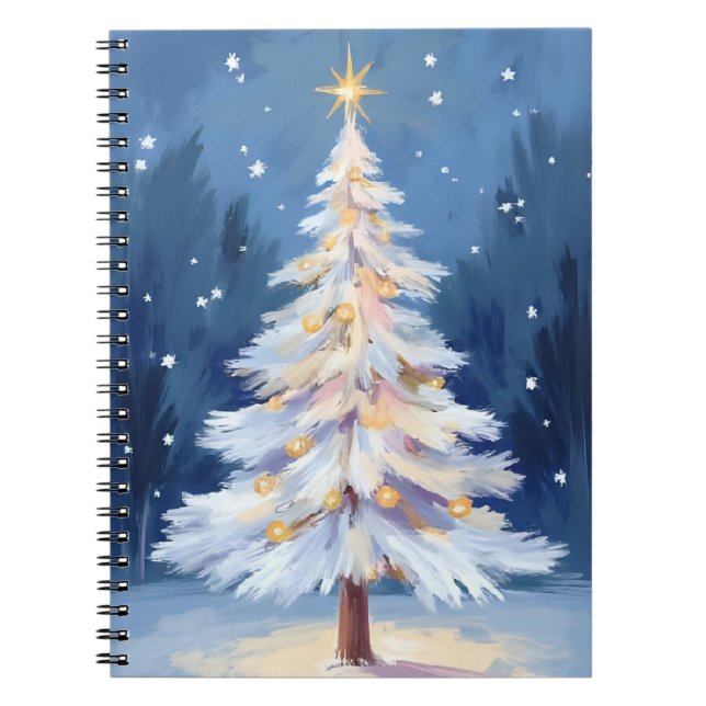 White Christmas Tree Winter Snow Notizblock (Vorderseite)