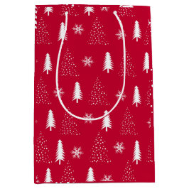 White Christmas Trees Snowflakes Red Gift Bag Mittlere Geschenktüte