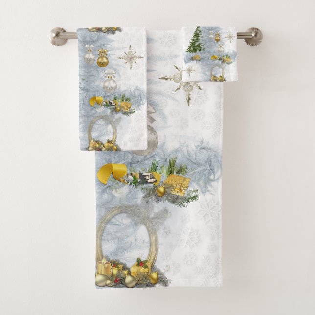 White Christmas Wedding Repeat Design Badhandtuch Set (Insitu)