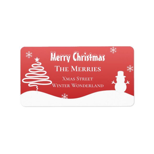 White Christmas Winter Wonderland Snowman Tree Adressaufkleber (Vorne)