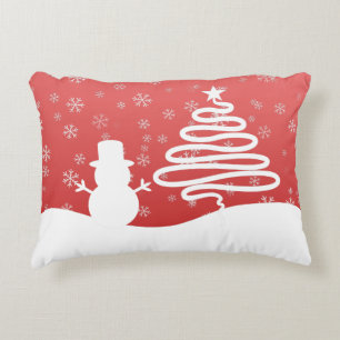 White Christmas Winter Wonderland Snowman Tree Dekokissen