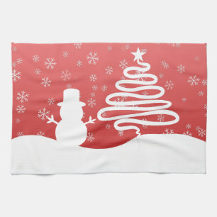White Christmas Winter Wonderland Snowman Tree Geschirrtuch