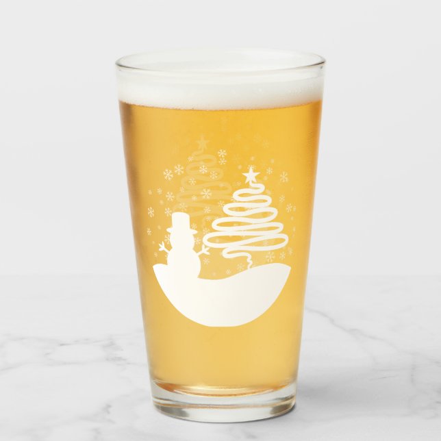 White Christmas Winter Wonderland Snowman Tree Glas (Vorne (Gefüllt))