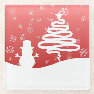 White Christmas Winter Wonderland Snowman Tree Glasuntersetzer