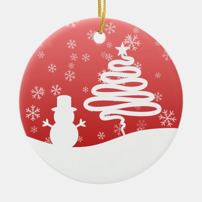 White Christmas Winter Wonderland Snowman Tree Keramik Ornament (Vorne)