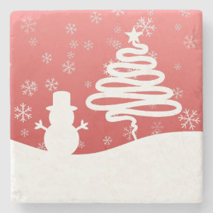 White Christmas Winter Wonderland Snowman Tree Steinuntersetzer