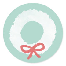White Christmas Wreath Classic Round Sticker