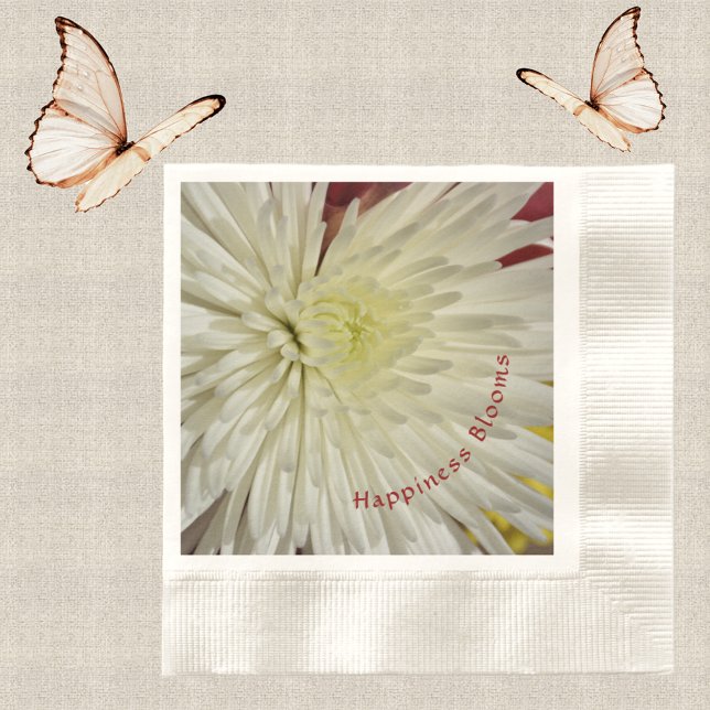 White Chrysanthemum Happiness Blooms anpassbar Serviette (Von Creator hochgeladen)