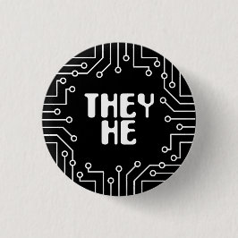White Circuit Board sie/He Pronouns Button