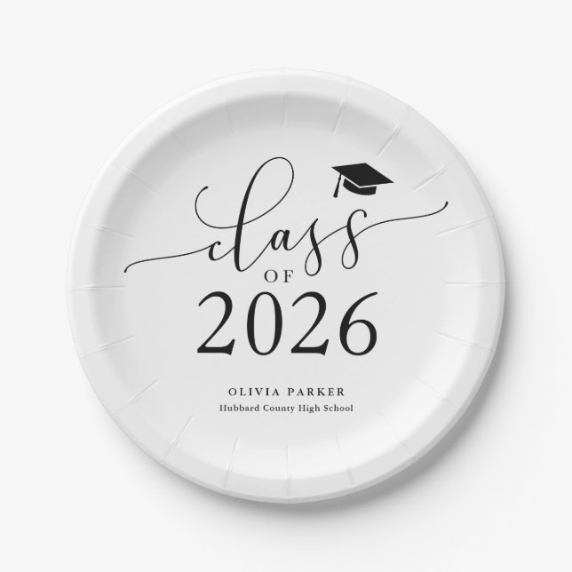 White Class of 2025 Graduation Party Pappteller (Vorderseite)