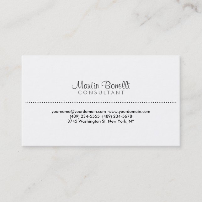 White Classic Script Dot Line Business Card Visitenkarte (Vorderseite)