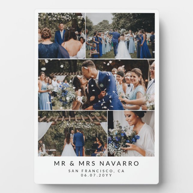 White Clean Mr & Mrs. Wedding Foto Collage Fotoplatte (Vorderseite)