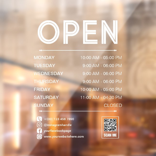 White Clean Practice Opening Stunden Qr Code Fensteraufkleber (Blatt 2)