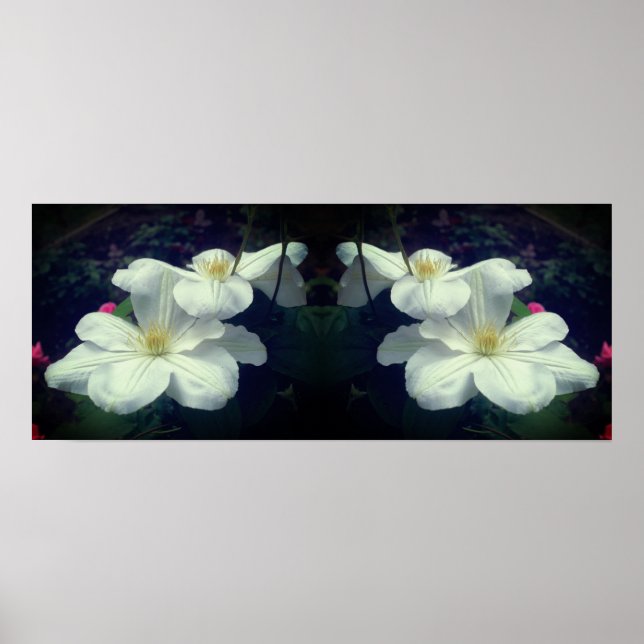White Clematis Blume Mirror Abstrakt Poster (Vorne)