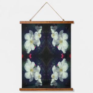 White Clematis Blume Pair Abstrakt Wandteppich Mit Holzrahmen