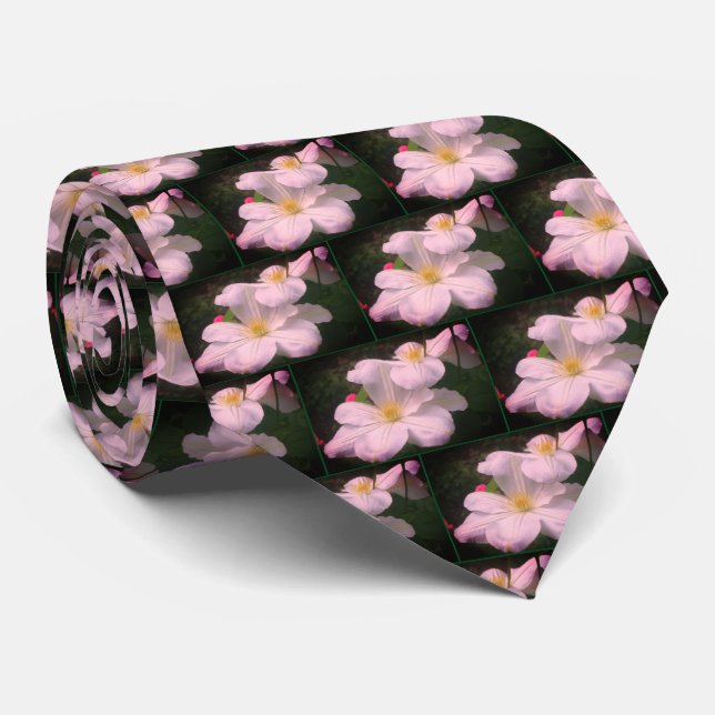 White Clematis Blume Pair Krawatte (Gerollt)