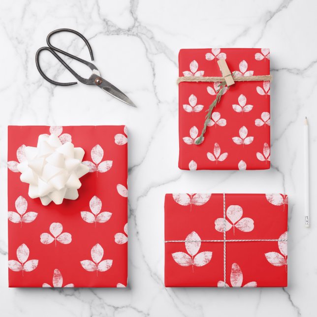 White Clover Vermillion Red Geschenkpapier Set (Vorderseite)
