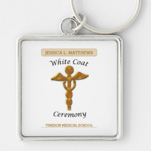 White Coat Ceremony Gold Medical, Square Gift Item Schlüsselanhänger