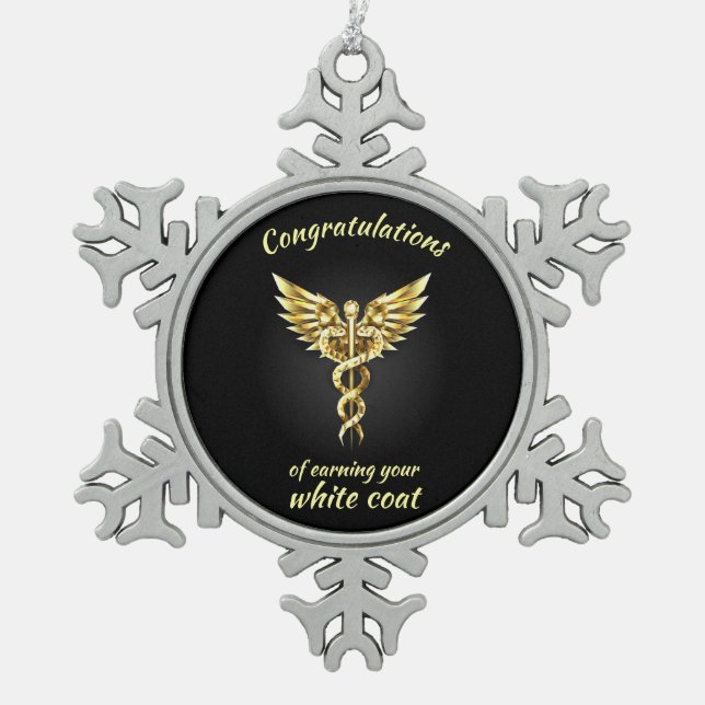 White Coat Zeremonie Gold Medical Schneeflocken Zinn-Ornament (Vorderseite)