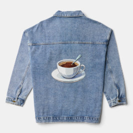 White coffee cup on a saucer filled with coffee jeansjacke