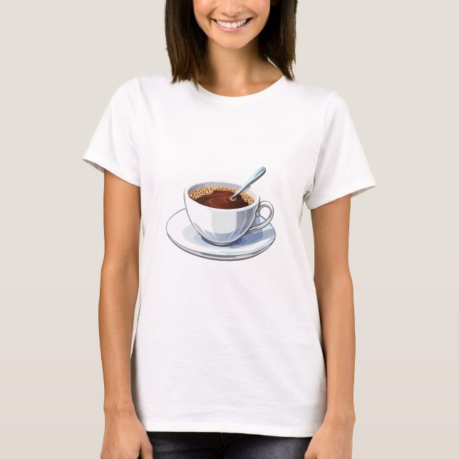 White coffee cup on a saucer filled with coffee T-Shirt (Vorderseite)