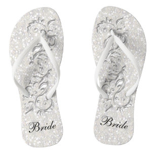 White Confetti Glitzer & White Metallic   Braut Flip Flops