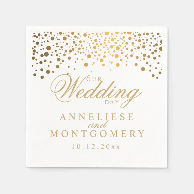 White & Confetti Gold macht unseren Hochzeitstag Serviette (Vorderseite)