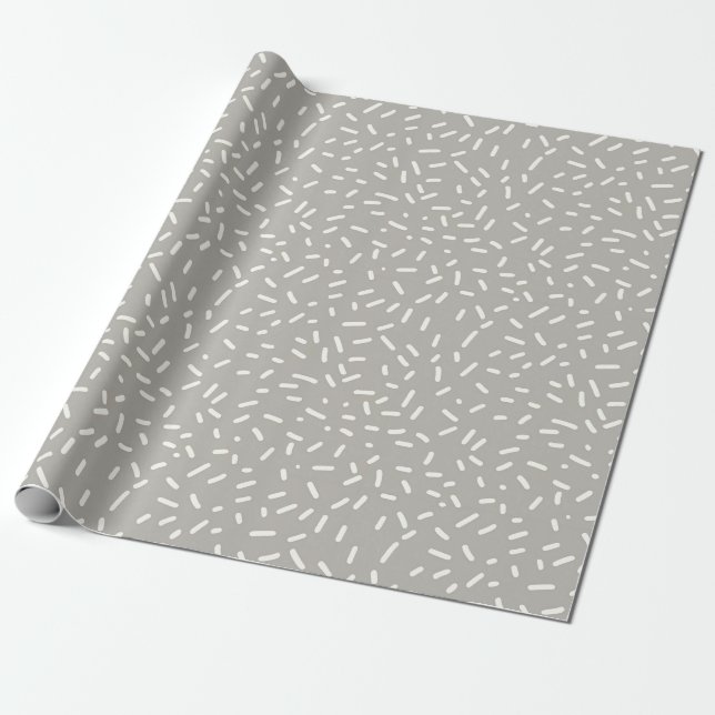White Confetti Sprinkles on Light Gray Geschenkpapier (Ungerollt)