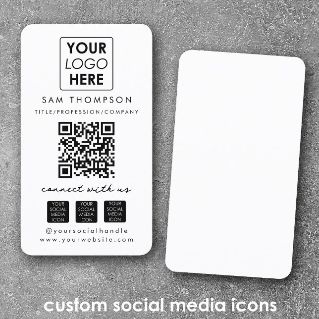 White Connect mit dem QR-Logo der US Social Media Visitenkarte (White Connect with Us Social Media QR Code Logo Business Card)